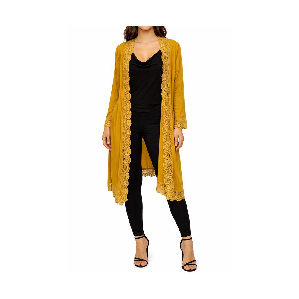 Duster Womens Size S Mustard Yellow Midi Length Crochet Cardigan Boho Comfort